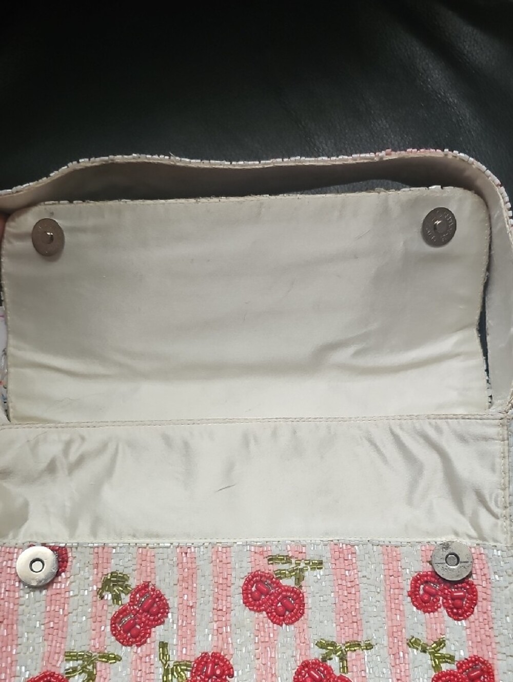 Cherry Beaded Shoulder Bag - Pink Stripe - Picture 2 of 7